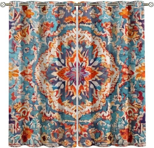 Vorhang Blickdicht Gardinen Mit Ösen - 2 Stücke 140X160 cm (B + H) Verdunklungsvorhänge 3D Bunte Retro-Blumen Muster Thermovorhang Für Kinderzimmer Wohnzimmer Schlafzimmer Weihnachtsgardine-839265865