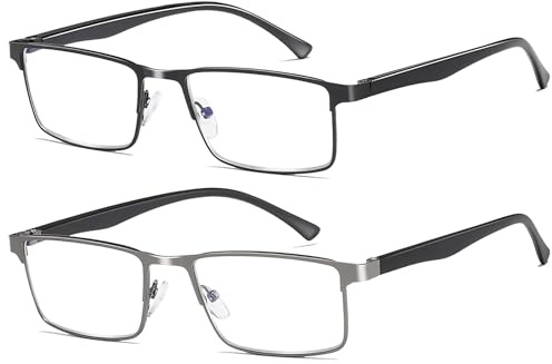 Fsread 2er-Pack Lesebrille Herren, Leichte Blaulichtblockierende Metallrahmen Herren Lesebrille +1.5