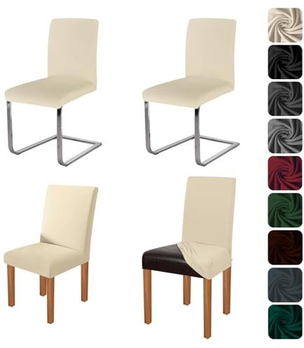jabeick Elastische Stuhlhussen 4er Set Stuhlbezug Stretch Hussen für Esszimmer Abnehmbarer Waschbarer Stuhlbezüge Stühle Schutz für Küche Restaurant Hotel Bankett Hochzeit (Beige)