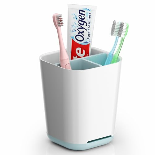 GlasFlength Porta Spazzolino Dentifricio, Organizer Portaspazzolino Elettrico da Bagno Spazzolino da Denti Staccabile Stand con Fondo Antiscivolo 2 Scomparti Regolabile per Il Bagno (Blu)