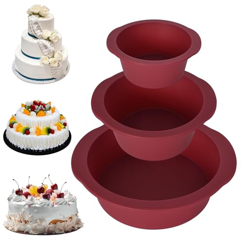 3 Stück Rund Set Mold Cake Kuchenform, Backform Rund aus Lebensmittelechtes Silikon, Antihaft Silikon-Backform, Silikonform Tortenform von -40 °C bis 230 °C, für Kuchen, Käsekuchen, Brote(10+15+20cm)