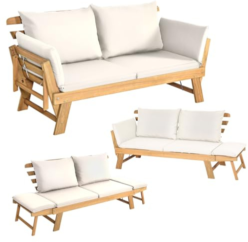 Erhöhte Garten-Kits, Terrasse, umwandelbare Chaiseliege mit verstellbarer Armlehne und Kissen, Outdoor-Tagesbett, Loveseat-Möbel für Garten und Pool