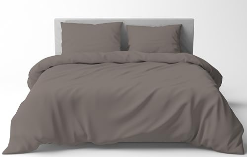 Mahome Set Copripiumino Tinta Unita in Pregiata Flanella 100% Cotone con Trattamento Antipalline - Parure Sacco Piumino con Federe Made in Italy (Tortora, Singolo 150x240 + 1 federa 52x82)