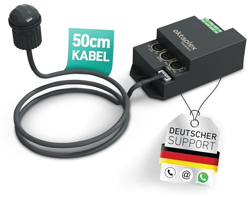 Oktaplex Jana - Detector de movimiento para exteriores (360 grados, sensor de infrarrojos, 4 m de diámetro, IP65/IP20, con cable de 50 cm), color negro