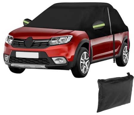 Autoabdeckung Wasserdicht Ersatz für Dacia Sandero 2007-2025, 420D Oxford-Gewebe Halbgarage Autohülle Autoplane für Allwetter mit Wasserdichter Reißverschluss an der Seitentür Schützt vor Regen Schnee