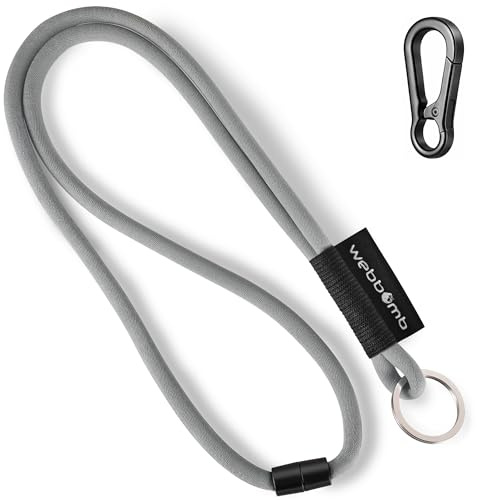 webbomb Tubular Lanyard nyckelband – rund mjuk lång med karbinhake säkerhetslås och nyckelring som nyckelring nyckelring nyckelring för id-ID mobiltelefon nyckel, Grå + karbinhake, L