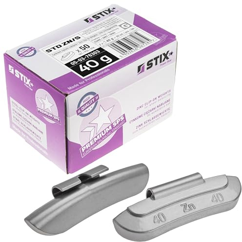 STIX 50 Contrapesos de Clip 40g para Llantas de Acero Zinc ZN/S | Para turismos y talleres, acabado galvanizado antioxidante, montaje sencillo, indicación precisa del peso