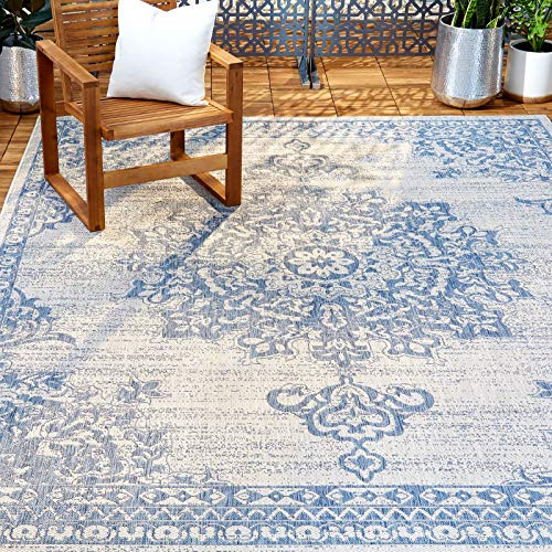 Nicole Miller New York Patio Country Azalée Tapis rectangulaire Gris/Bleu 1,5 x 2,1 m