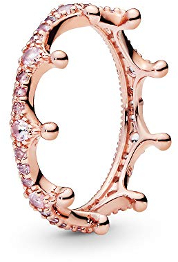 PANDORA Pink Sparkling Crown Ring in Roségold mit 14 Karat rosévergoldete Metalllegierung und Cubic Zirkonia Moments Collection, Größe 48