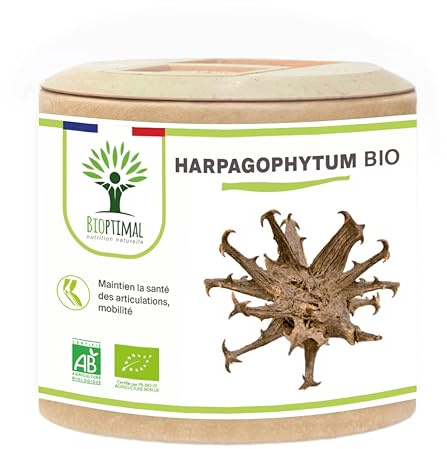 Harpagophytum Bio - Bioptimal - Complément alimentaire - Articulation Anti-inflammatoire - Harpagoside Naturel - 100% Poudre de Racine Pure - Fabriqué en France - Certifié par Ecocert - 60 gélules