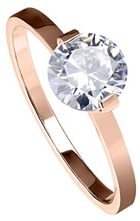 Piersando Damen Ring Verlobungsring Edelstahl mit einem Zirkonia Kristall Strass Solitär Stein Damenring Trauring Größe 60 (19.1) Rosegold