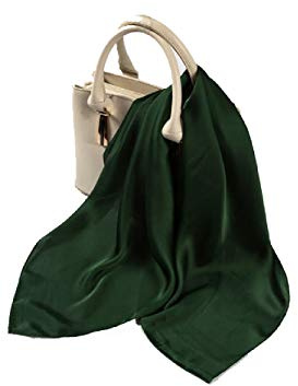 Shoes Lane New Satin Silk Shiny Plain Solid Colours Large Square Plain Head Neck Scarf Wrap 90 X 90 cm (Bottle Green)