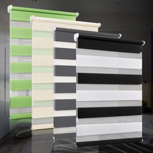 bobodeco Doppelrollo klemmfix ohne Bohren Duo Rollos für Fenster mit Klemmträger, Weiß Schwarz B40 x H120cm (Stoffbreite 40cm), Fensterrollo lichtdurchlässig & verdunkelnd Wandmontage Sichtschutz