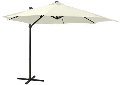 vidaXL Ampelschirm mit Mast LED-Leuchten Sonnenschirm Gartenschirm Marktschirm Strandschirm Schirm Kurbelschirm Terrassenschirm Sandfarben 300cm