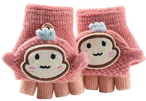 Fannyfuny Strickhandschuhe Kinder Handschuhe Junge Mädchen Halbfinger Fäustlinge Flip-Top Winterhandschuhe mit Plüschfutter Herbst Winter Fingerhandschuhe Kinderhandschuhe Weiche Warme für 1-3 Jahre