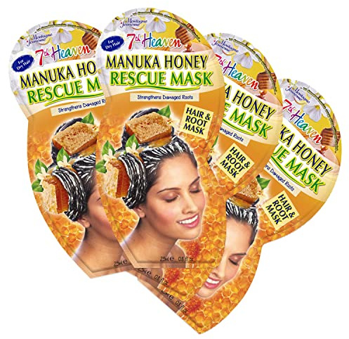 7th Heaven Manuka Honey Hair Mask (Pack of 4) Vegan Rescue Haircare Nourishes and Strengthens Roots & Locks, Works in 5 Minutes - Genuine 7th Heaven Hair Treatment