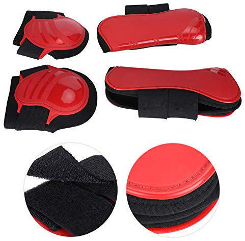 Generic Pferde-Sehnen-Gamaschen, 1 Set PU-Neopren-Pferdebeinschutz Pferdepflegestiefel verdicken die Abdeckung, elastisch, atmungsaktiv, Wickelkissen (rot M)