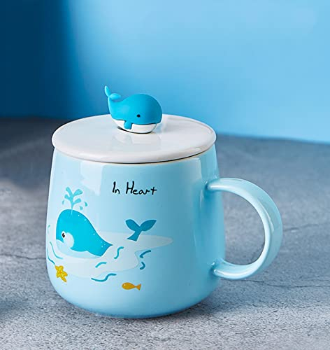 DECRZPB Ceramic Coffee Mug Cartoon Whale Tea Cup Pottery Coffee Cup Milk Juice Mug Birthday Gift for Office and Home