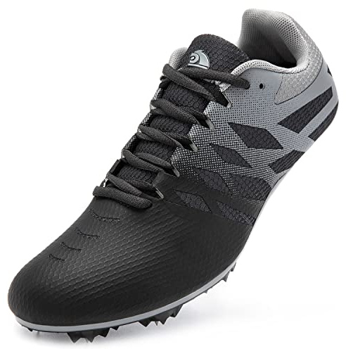 iFRich Laufschuhe für Herren, Damen, Kinder, Jungen, Mädchen, 8 Spikes, 100–400 Meter, Sprint-Sport-Sneaker, Schwarz, 41.5 EU