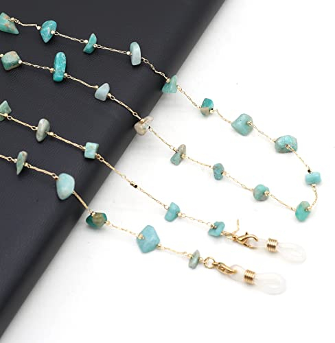 Natürliche Kristallstein-Brillenkette Trendige Brillenketten Länge 80 Cm Für Damen Herren Brillen Maskenzubehör,Blau Türkis,80cm