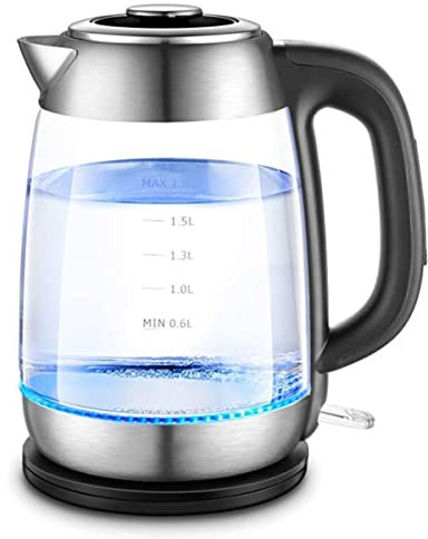 FairUo Kettles, con Filtro de Acero Inoxidable Y Tapa Interna, Caldera de Agua de Té de Vidrio de Apertura Ancha Exi25C, Indicador Led Indicador de Apagado Automático Exi25C Protección Seca por Hervir