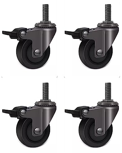 NURCIX 4pcs 25MM Lenkrollen für Möbel, M6/8 Klein Transportrollen mit Gewinde, Möbelrolle mit Bremse, Gummirollen für kleine Geräte (Color : with Brake, Size : M6)