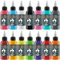 Juego de pintura de tatuaje SNDE Tattoo Tinte Kit 14 Bold Colors Pigment 1oz (30ml) Botellas Tattoo Tatuajes Tinta Set para resultados duraderos y vibrantes para accesorios de tatuaje para