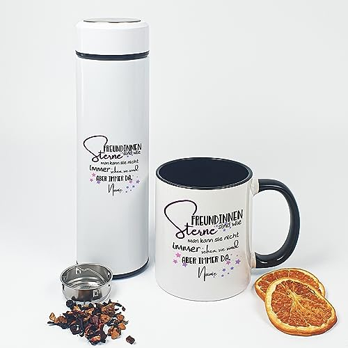 GRAZDesign Geschenkset Teeflasche mit Sieb to go inkl. Tasse mit Name personalisiert | Geschenke für Teetrinker zu Weihnachten, Geburtstag, Muttertag Edelstahl 500ml