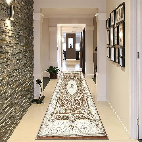 YANHONG Handwebteppich Läufer Teppich 60 x 350 cm Anpassbar rutschfest Velours Teppich für Wohnzimmer,Läufer mit rutschfestem Gelrücken für Küche, Flur & Wohnraum, Weiß