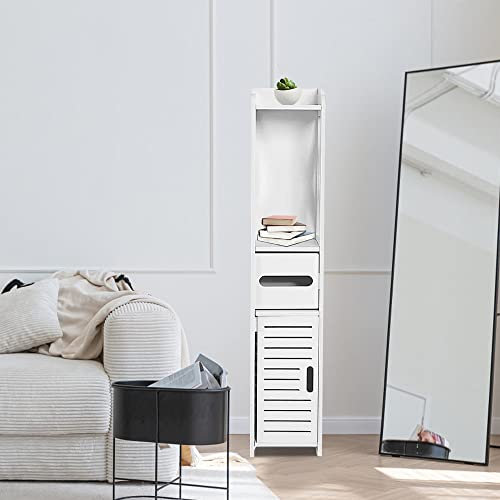 Mueble de almacenamiento pequeño para inodoro, soporte papel higiénico, columna, armario baño, estante ajustable, patas resistentes agua, 20 x 20 x 80 cm, color