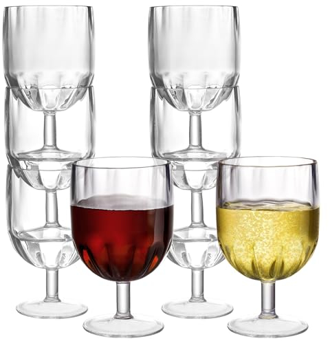 Suwimut Set of 8 Unbreakable Plastic Wine Glasses, 350ml/12oz Plastic Stem Wine and Water Tumbler Stackable Goblets, Shatterproof Reusable Drinking Glassware for Poolside, Home, Outdoor, Wedding