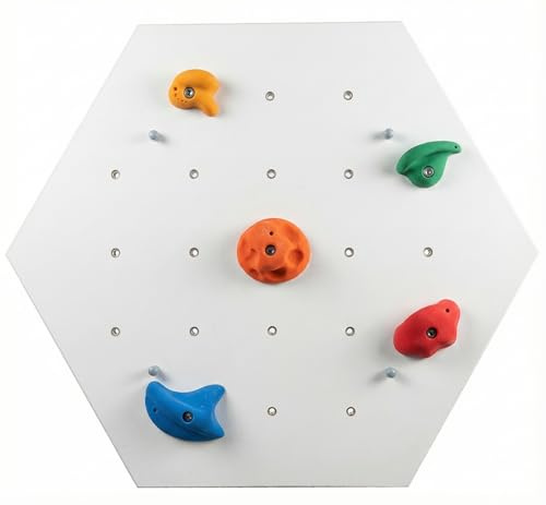 Create for you - Kletterwand für Kinderzimmer - Hexagon - Weiß - Indoor - Heimklettergerüst - Spielplatz - Trainingsgeräte für Zuhause - 1x Wandpaneel 86x75 cm - mit 5 bunten Griffen/Steinen
