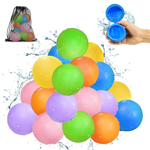 Wasserbomben Wiederverwendbar Selbstschließend: 18 Stück Silikon Wiederbefüllbare Wasserballons Outdoor Spiele für Kinder Wasserspielzeug Pool Spielzeug für Sommerspaß Wasserpark Party