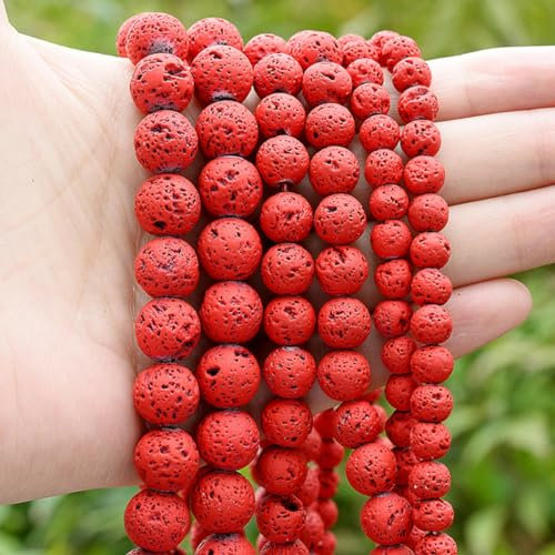 Natürliche vulkanische Lavastein-Perlen, rund, lose Abstandshalter-Perle für Schmuckherstellung, DIY-Armbänder, 4, 6, 8, 10, 12 mm, Rot, 12 mm, ca. 30 Perlen