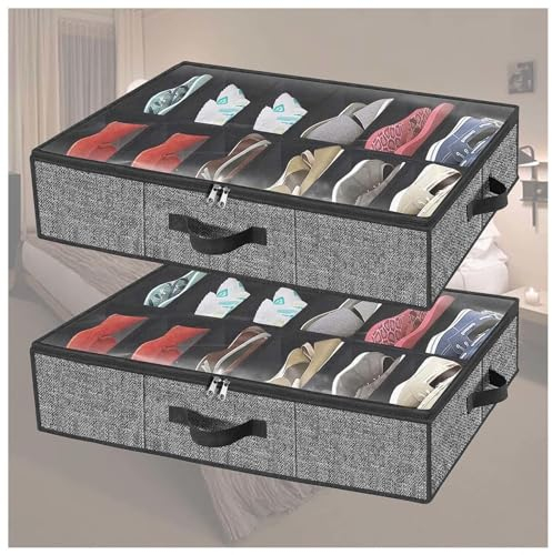 RYJYQYX Unterbettkommode Foldable für Schuhe Aufbewahrung, Unterbett Aufbewahrung mit transparenter Deckel, Faltbare Aufbewahrungsbox Unterbett-Organizer Für Kinder Und Erwachsene,B-2Pcs