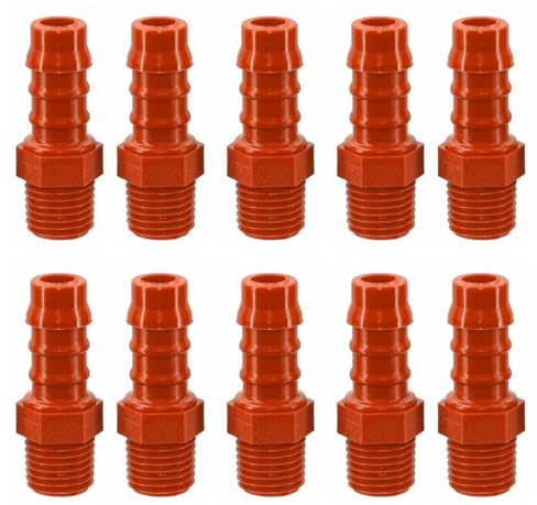 Schlauchverschraubung aus Nylon Außengewinde 1/4 BSPT Ø 10 mm, Packung mit 10 Stück, rot - AWSPLASTIC 1410PAR
