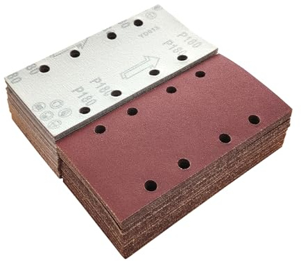 Wanmutrun 100 pezzi Carta Vetrata Rettangolare 93x185mm Grana 180 Carta Vetrata per Levigatrice a 8 Fori Utilizzato per Ricambi Levigatrice Orbitale