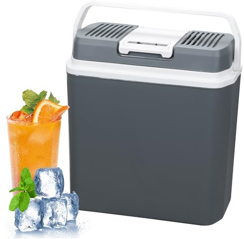 Herrselsam Elektrische Kühlbox, Auto Kühlbox 24Liter ECO Modus 12V & 230 V, mit Kühl- und Warmhaltefunktion, Elektrokühlbox Auto und Steckdose mit Kabel, für Auto und Camping