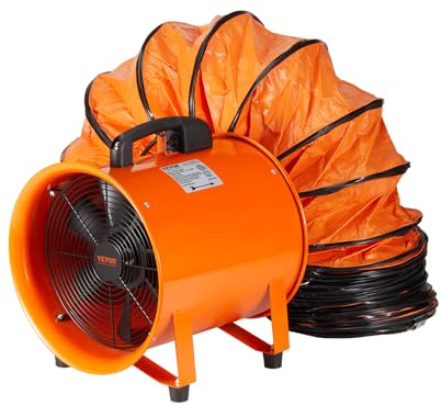VEVOR Air Mover Blower Fan 12 Inch, 3198CFM 585W with 33ft Flexible Duct, Industrial Portable Ventilator Blower/Exhaust, Orange