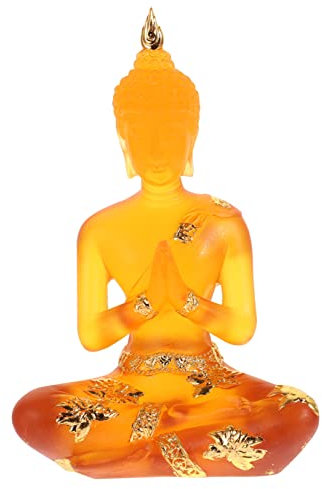 PRETYZOOM Bernstein Sitzender Buddha Statue Harz Mönchsfigur Orientalisches Dekor Wohnzimmer Tischdeko Feng Shui Geschenk