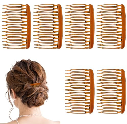 6 Pièces Peignes à Cheveux en Plastique avec 14 Dents Peignes à Pinces à Cheveux Torsadé Français Peigne à Cheveux Décoratif Vintage pour Filles Femmes (Marron Foncé)