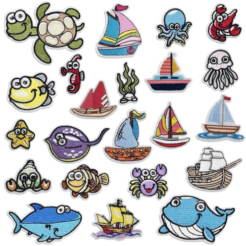 Chiluxendo 22 Stück Bügelflicken, Flicken zum Aufbügeln, Bestickte Aufnäher Patches, Bügelbilder für Textilien, Aufbügelbilder für Kinder und Erwachsene, Applikationen für Kleidung, Hosen, Jeans, Hüte
