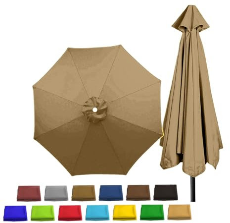 Generisch Toile de parasol de 2,7 m, housse de rechange pour parasol de jardin, parasol de marché extérieur, tissu imperméable, convient pour parasol de terrasse de 2 m à 3 m avec 6 baleines