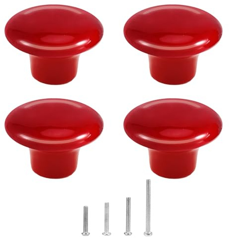 4 Pièces Bouton de Meuble en Céramique Ronde 32mm - Boutons de Portes pour Placards - Poignee De Meuble Cuisine avec 4 Tailles de Vis, Rouge