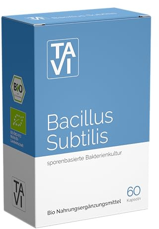 TAVI® Bacillus Subtilis Kapseln • BIO • 7,5 Mrd. KBE Lebende Bakterien | Vegan • 60 Kapseln für 60 Tage • mit Akzienfaser • Hergestellt und laborgeprüft in Deutschland