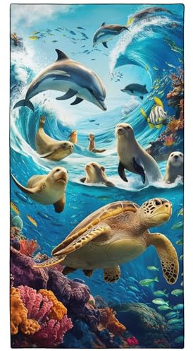 YISUMEI Mikrofaser Strandtuch Bedruckt mit Meerestiere, Weich Leicht Sandfest Schnelltrocknendes Handtuch, Übergröße XXL 180 x 90 cm