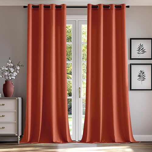 MIULEE 2 Piezas Cortinas Translucidas 140x245cm Terracota | Cortinas translúcidas suaves de poliéster, filtran luz para dormitorio y sala