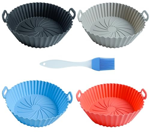 BMZXCH 4 Pièces 16.5 cm Pot Moule en Panier Moule Silicone Air Fryer pour Air Fryer Rond, Panier Moule pour Friteuse à Air Chaud Réutilisable pour Micro-ondes, Four
