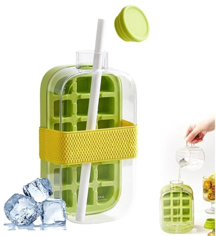 Bac a Glacon,Ice Cube Bottle,Bouteille de Glaçons 2 en 1,Couvercle Moule à Glaçons 18 Blocs, Libère Tous Les Glaçons en une Seconde,sans toucher la glace