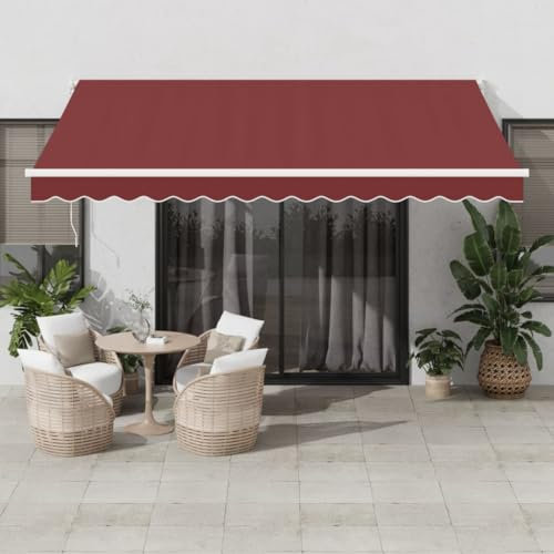 Brokky 3215295 Tenda da Sole Retrattile Manuale bordò 400x300 cm Tenda da Sole| Protezione Balcone | Tenda Resistente per Esterno ai Raggi U V